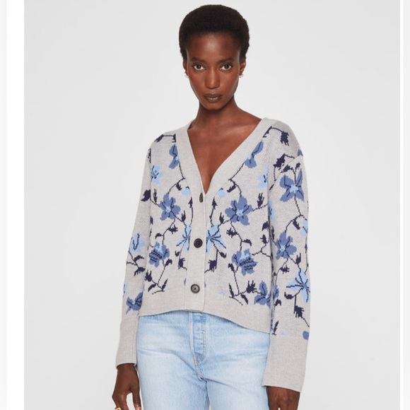 Club Monaco 100% wool blue grey floral cardigan - Picture 2 of 9